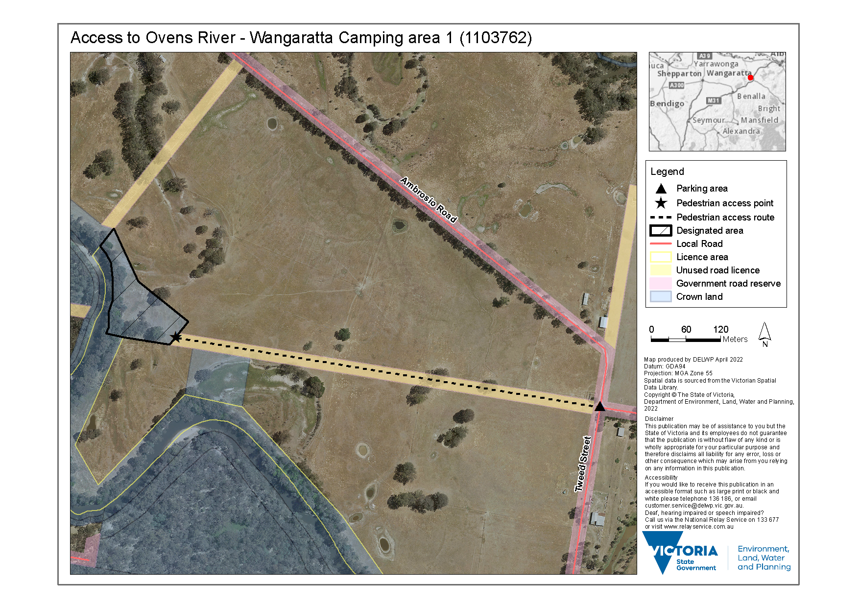 Ovens River - Wangaratta camping area 1 map