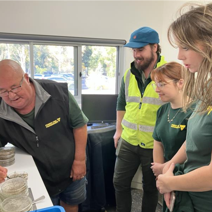 Alex above examines germinating seeds with (from left) Chloe Steadman, Natasha Carland and Jack Davis 