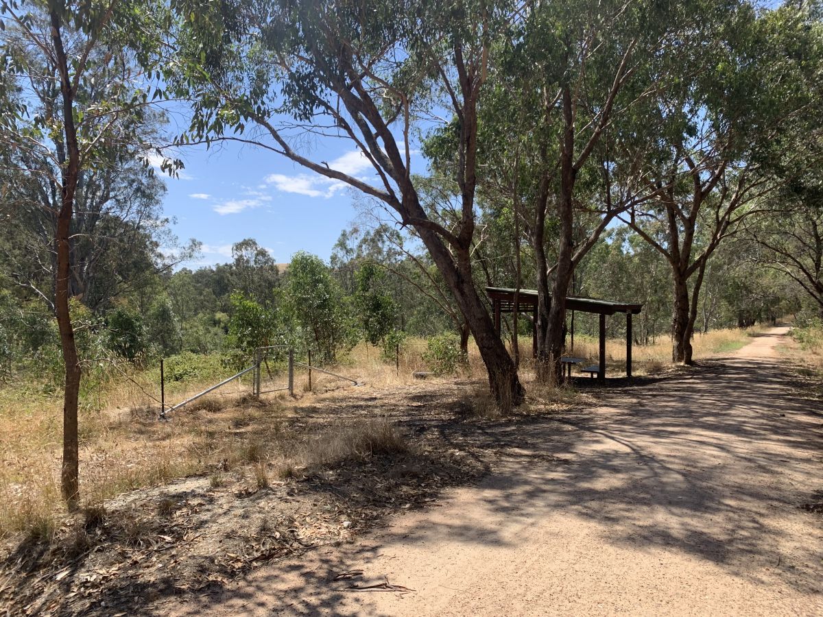 Rail trail picnic area and gate access to camping area